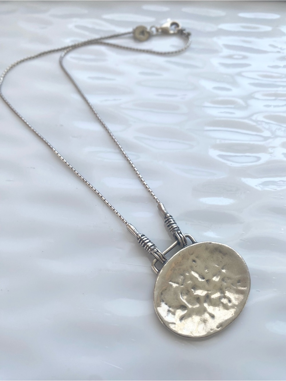 Silpada Sterling Silver Hammered Disc Pendant Necklace N1356.  16.5” inches long - Picture 2 of 7